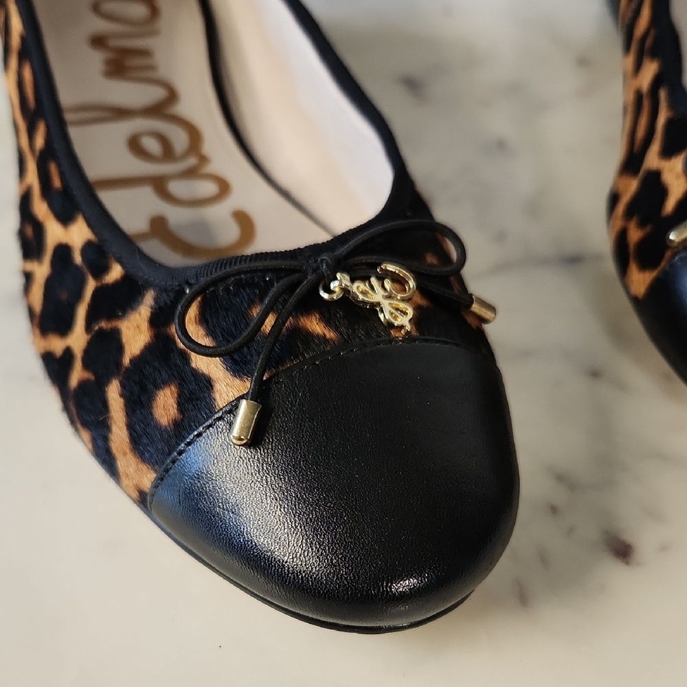 Sam Edelman Leopard-Print Flats with Black Cap Toe Sz 8.5 - Picture 6 of 6